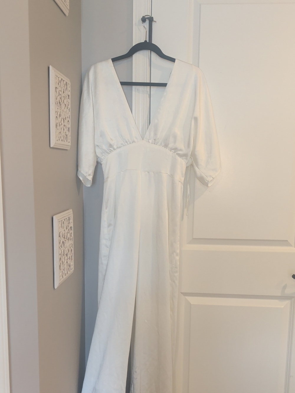 Lulu's White Satin V-Neck Jumpsuit